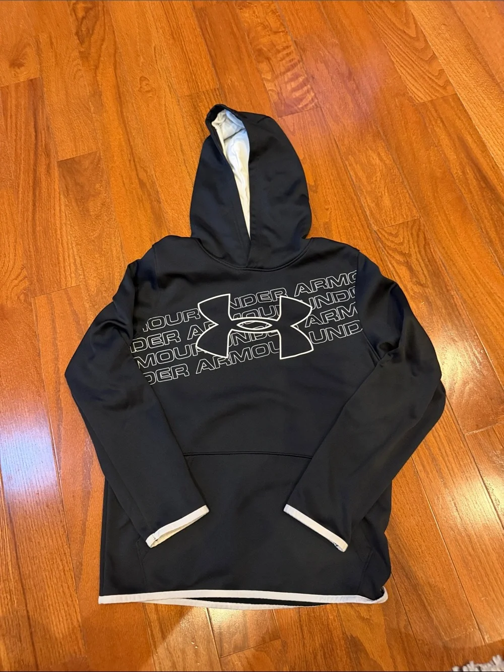 Under Armour Kid’s Black Zip-Up Logo Hoodie with White Trim